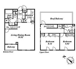 ミリアレジデンス乃木坂 5階2LDKの間取り