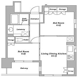 ＨＦ若松河田レジデンス 4階2LDKの間取り