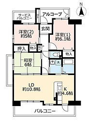 URアーバンラフレ鳴子 4階3LDKの間取り
