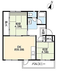 UR都市機構豊明団地8棟 2DKの間取図画像