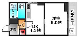 千林ビューティーハイツ 2階1DKの間取り