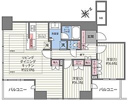 クレヴィアタワー中之島 2LDKの間取図画像
