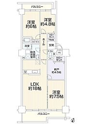サンロイヤル箕面コスモ1号館 3SLDKの間取図画像