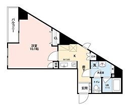音楽マンション(R)　COURT王子神谷 402（Aタイプ） 4階1Kの間取り