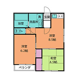 伊豆箱根鉄道駿豆線 伊豆長岡駅 徒歩7分の賃貸マンション 2階2DKの間取り