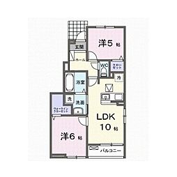 リヴィエール・ピリエI 1階2LDKの間取り