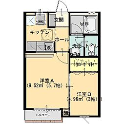 ラ・メゾンドゥロサＢ 2階1LKの間取り