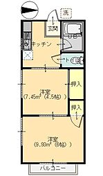 リバティー広内B 2Kの間取図画像
