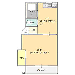 日栄ハイツ13 1DKの間取図画像
