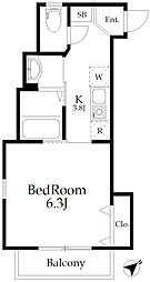 ヴィラベルデ落合 1Kの間取図画像