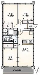 県ドリームハイツ17号棟 3LDKの間取図画像