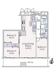 クロスタワー大阪ベイ 3LDKの間取図画像