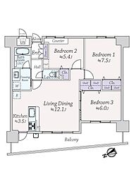 キングマンションエピシオン阿波座ウエストディオ 3LDKの間取図画像