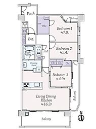 ライオンズマンション茅ヶ崎サザンビーチ 3LDKの間取図画像