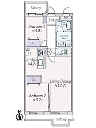 ライオンズマンション鎌倉 2LDKの間取図画像