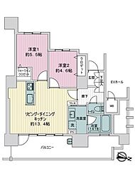 ディークラディア住吉リバーシーン 2LDKの間取図画像