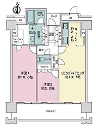 MJR赤坂タワー 2LDKの間取図画像