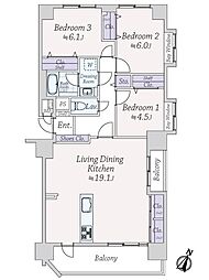 コスモテール吉塚 3LDKの間取図画像