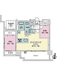 デュ・レジア平尾テラス 2LDKの間取図画像
