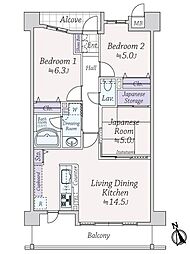 コスモコート西宮ベルジェ 3LDKの間取図画像
