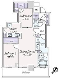 リヴァリエB棟 2LDKの間取図画像