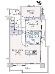 ライオンズ美浜マリンシティ 2LDKの間取図画像