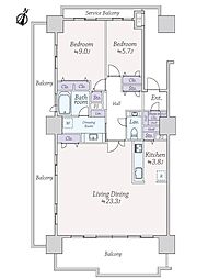 アルトゥーレ美浜 2LDKの間取図画像