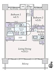 レジデンシャル開成山公園 2LDKの間取図画像