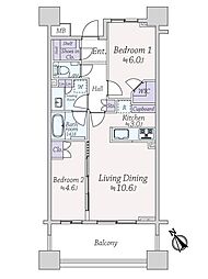クレヴィアタワー目黒不動前 2LDKの間取り