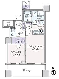 パークタワーグランスカイ 1LDKの間取図画像