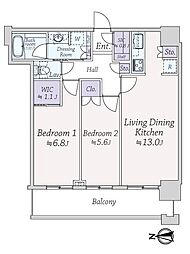クレストタワー品川シーサイド 2LDKの間取図画像