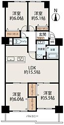 シャルマンコーポ伊丹2号棟 4LDKの間取図画像