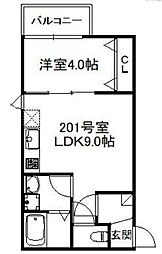 福岡市地下鉄空港線 室見駅 徒歩19分の賃貸アパート 2階1LDKの間取り