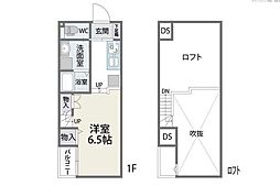 ジラフ姪浜A 2階ワンルームの間取り