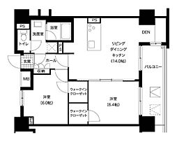 レジディア西新 2LDKの間取図画像