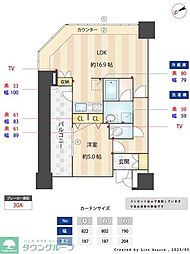 KDXレジデンス大濠ハーバービュータワー 1LDKの間取図画像