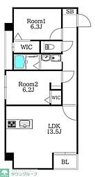 MODERN ASPIRATION 西新クアルト 2LDKの間取図画像
