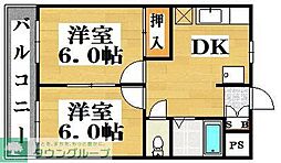 レジレンス原田 2DKの間取図画像