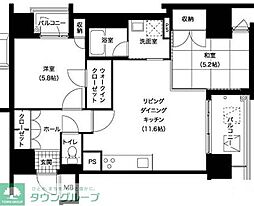 レジディア西新 2LDKの間取図画像