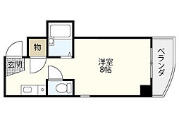 リボン金屋町マンション 2階ワンルームの間取り