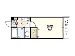 コーポNSR 2階1Kの間取り