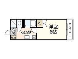 フラーリッシュ岡本 2階1Kの間取り