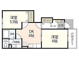 リヴァーサイド 2DKの間取図画像