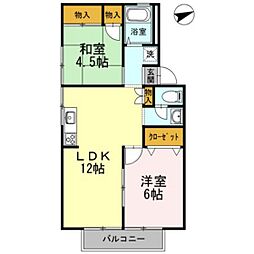 プレジール高広 1階2LDKの間取り