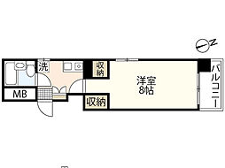 川本ビル 2階1Kの間取り