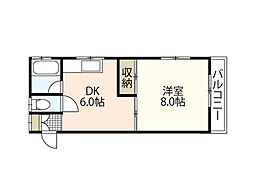 二反田ビル 3階1DKの間取り