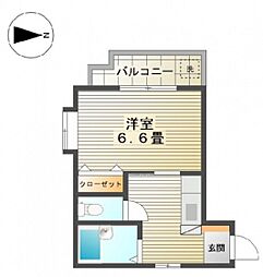 シャルマンハイムＫ2 3階1Kの間取り