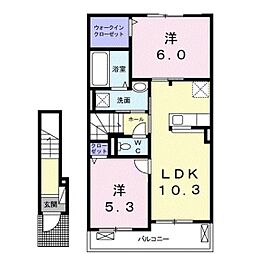 アジュールB 2階2LDKの間取り