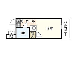 カーサ平野町 1階ワンルームの間取り