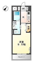 サンライズビューあんしん 3階1Kの間取り